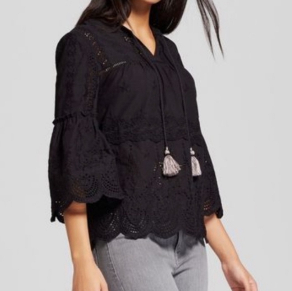 Black Eyelet Boho Cotton Blouse